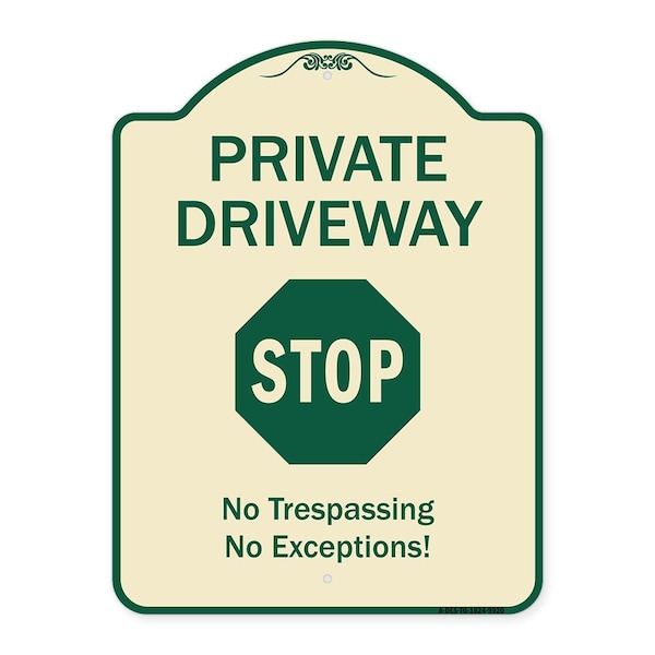 Signmission Designer Series-Private Driveway Stop Tan & Green Heavy-Gauge Aluminum, 24" H, TG-1824-9920 A-DES-TG-1824-9920 - main